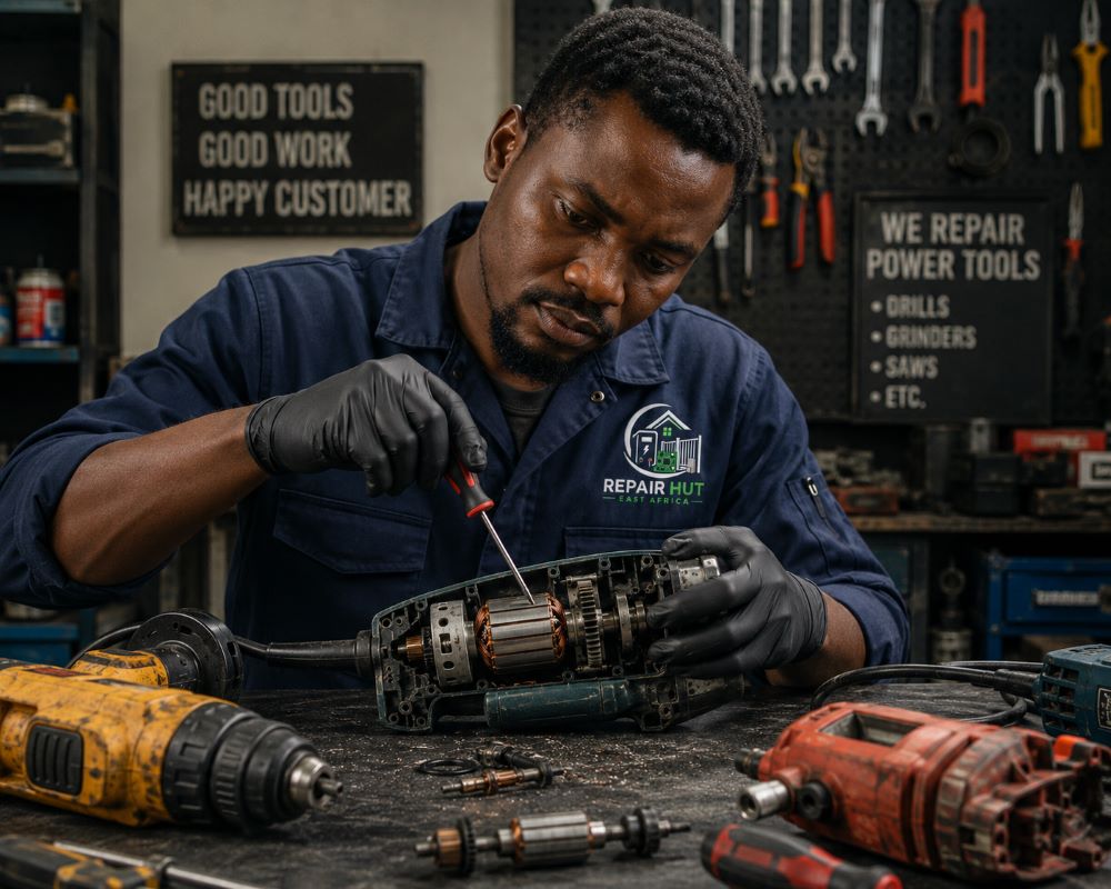 Downtime on your power tools means lost productivity. Repair Hut EA provides professional power tool repair services for contractors, technicians, farms, and small businesses across Kenya. We repair a wide range of power tools including drills, grinders, jigsaws, circular saws, and more. Our repair services cover: • Motor rewinding and replacement • Switch and trigger replacement • Carbon brush replacement • Gear and chuck servicing • Armature testing and replacement • Power cord and socket replacement • General servicing and cleaning We service tools from leading brands, restoring your equipment to full working order at a fraction of the replacement cost.